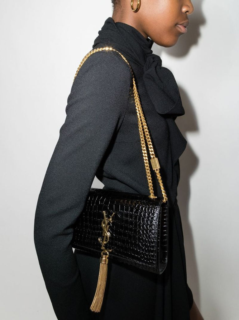 Black Kate Small Mock Croc Leather Cross Body Bag