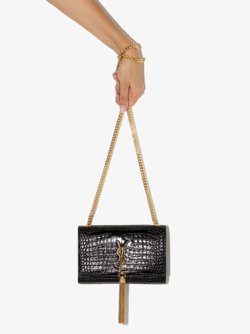 Black Kate Small Mock Croc Leather Cross Body Bag