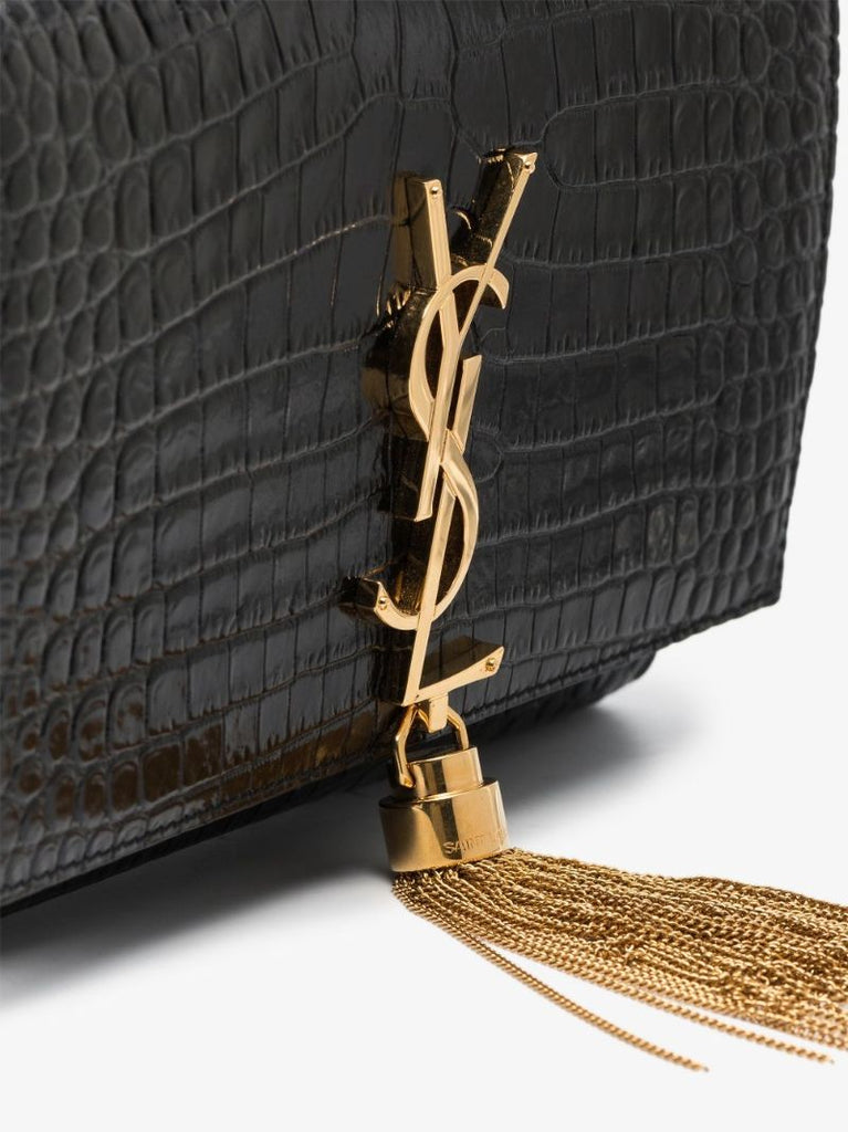 Black Kate Small Mock Croc Leather Cross Body Bag