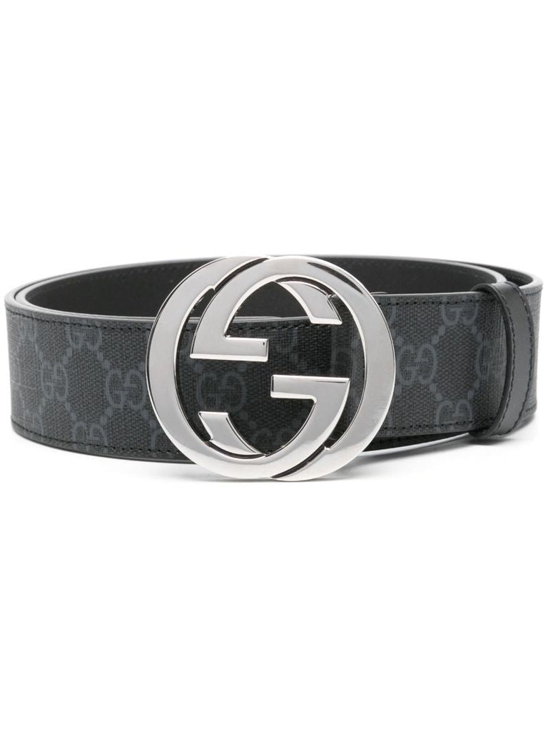 Black Supreme Gg Canvas and Leather Belt