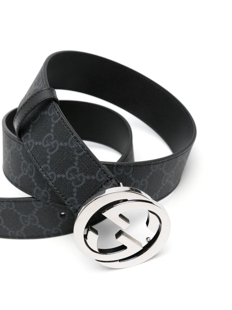 Black Supreme Gg Canvas and Leather Belt