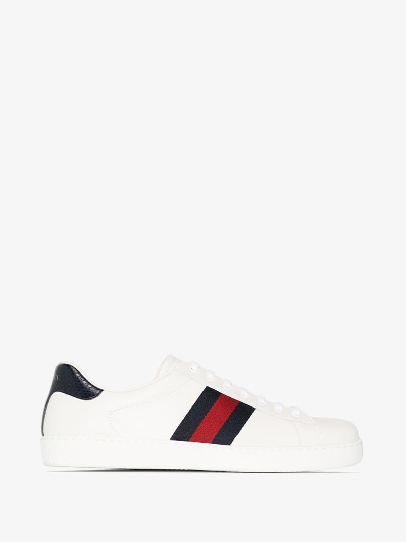 White and Navy Ace Leather Sneakers