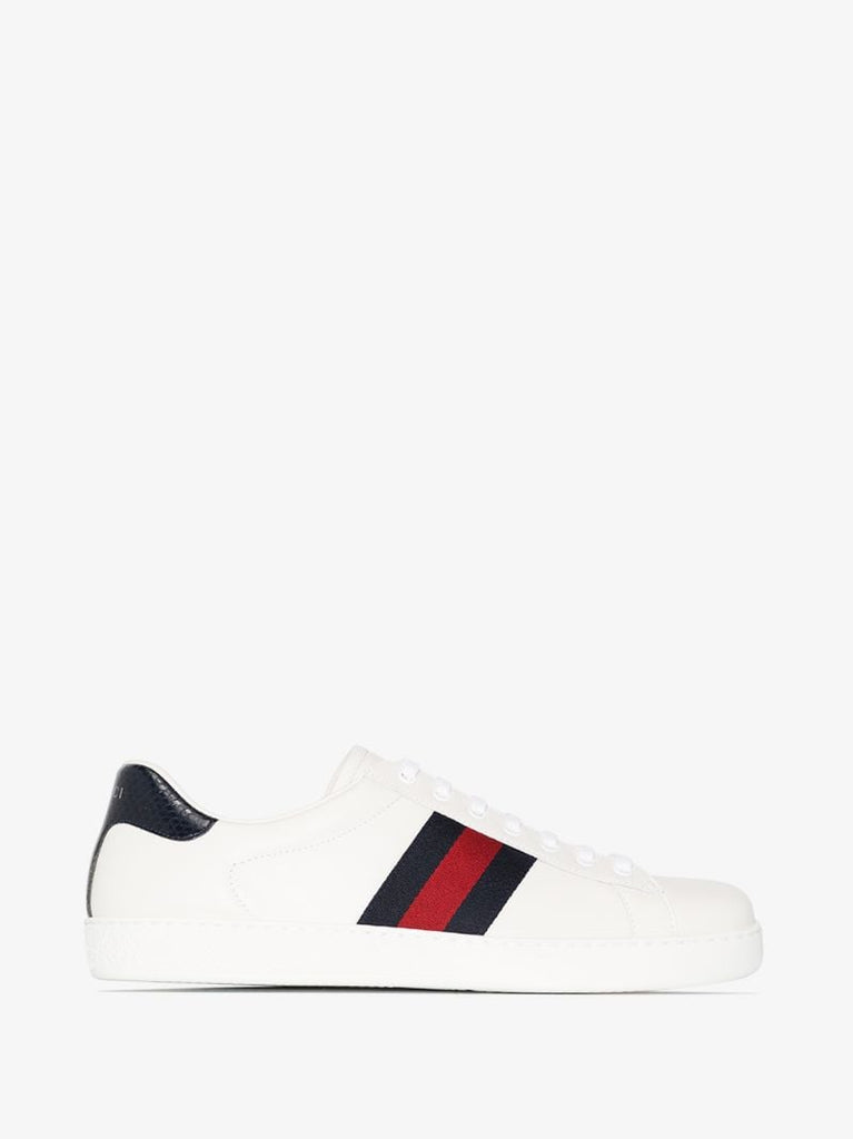White and Navy Ace Leather Sneakers