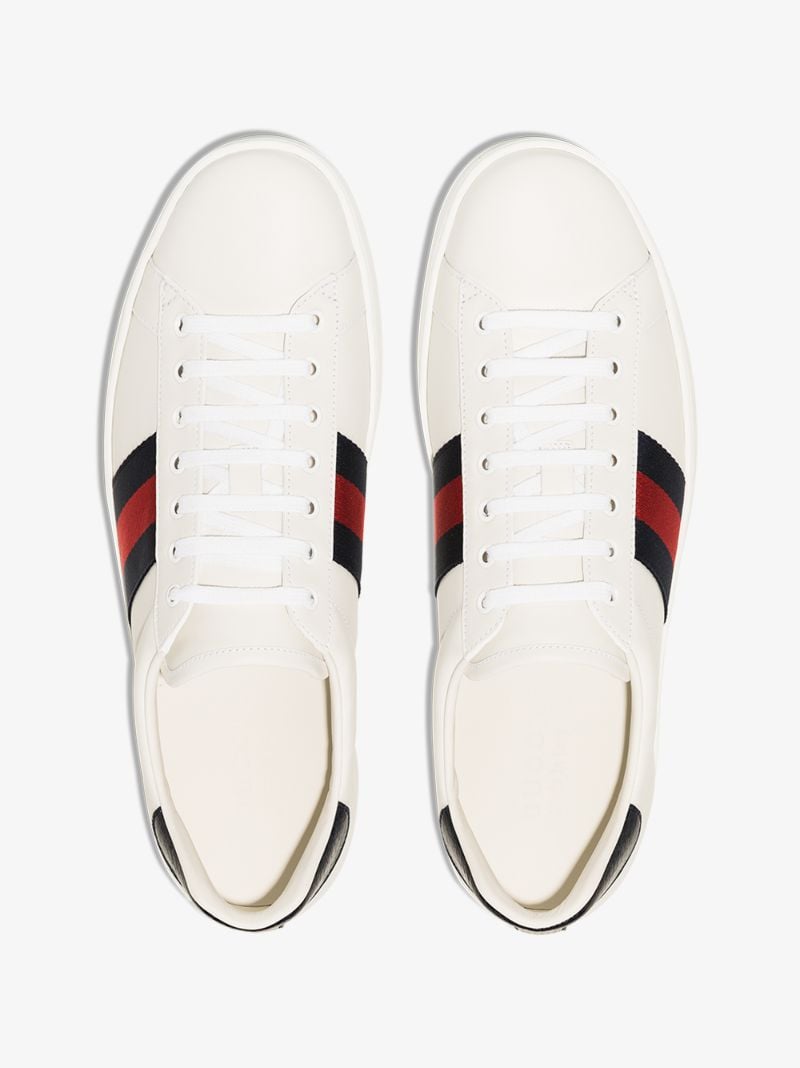 White and Navy Ace Leather Sneakers