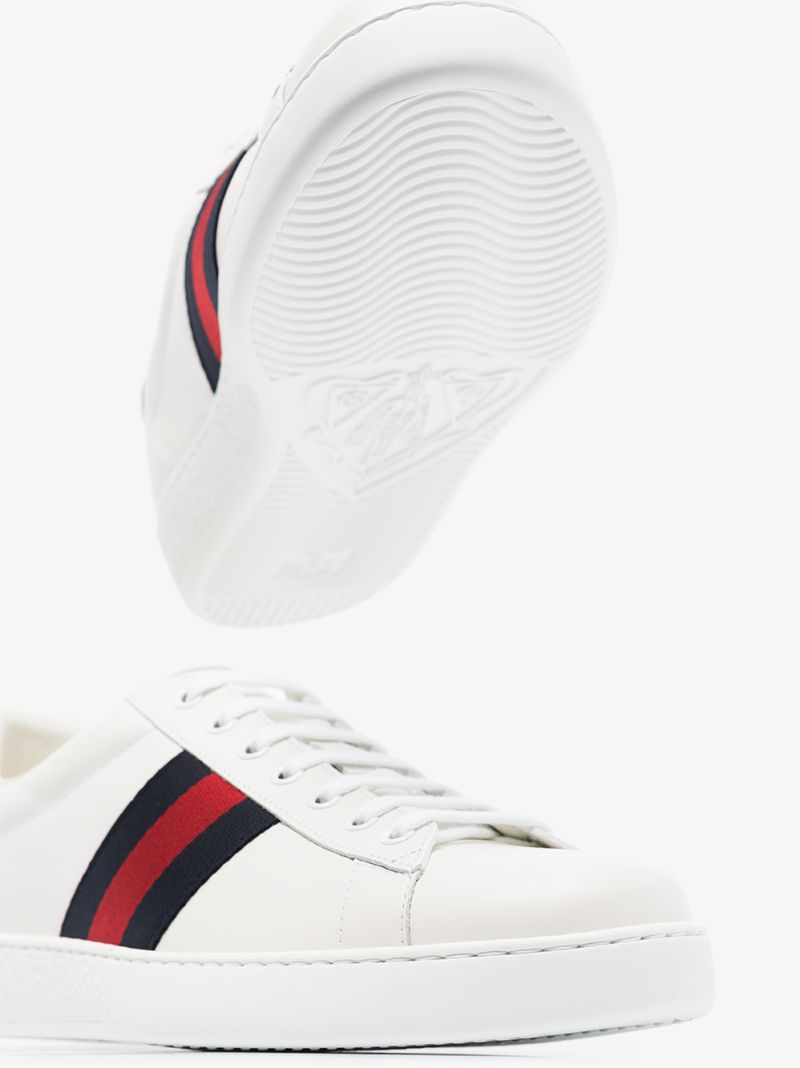 White and Navy Ace Leather Sneakers