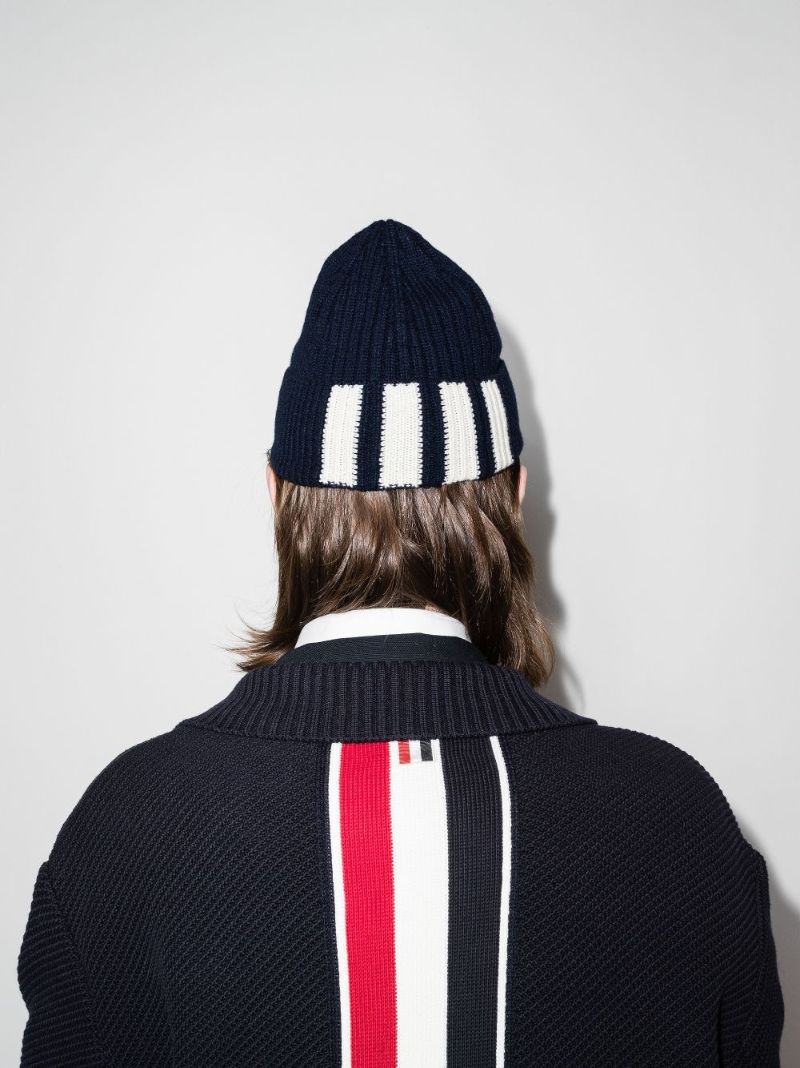 Blue 4-bar Stripe Cashmere Beanie Hat