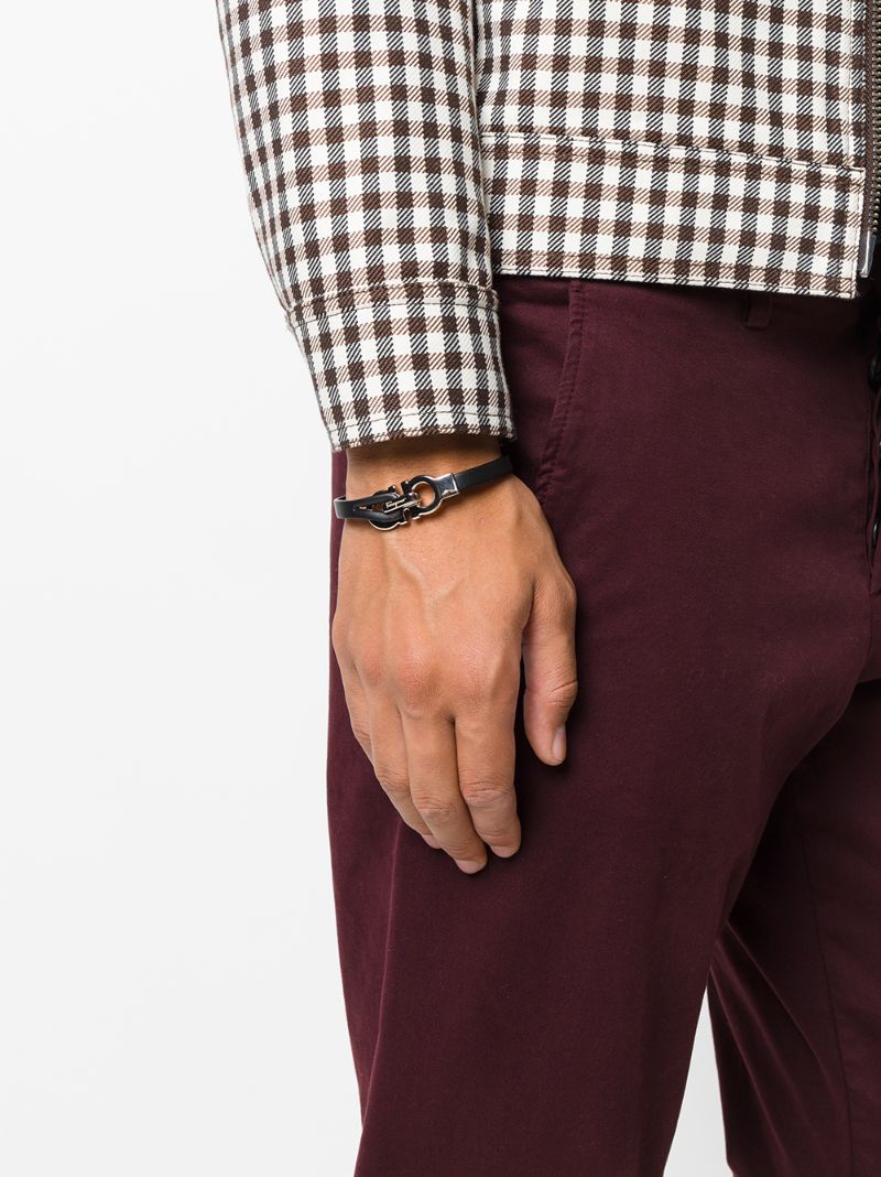 Silver-tone Gancini Leather Bracelet