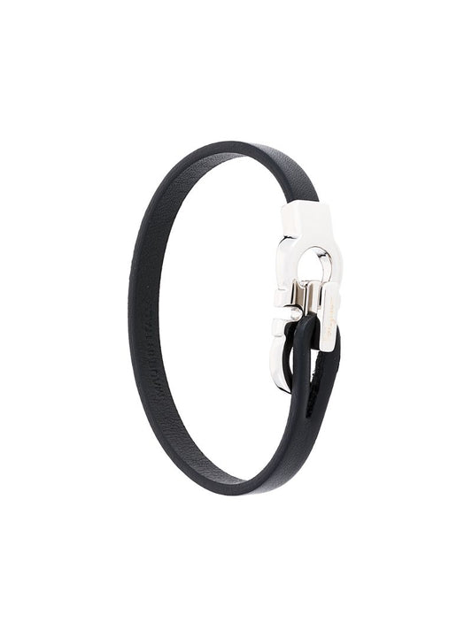 Silver-tone Gancini Leather Bracelet