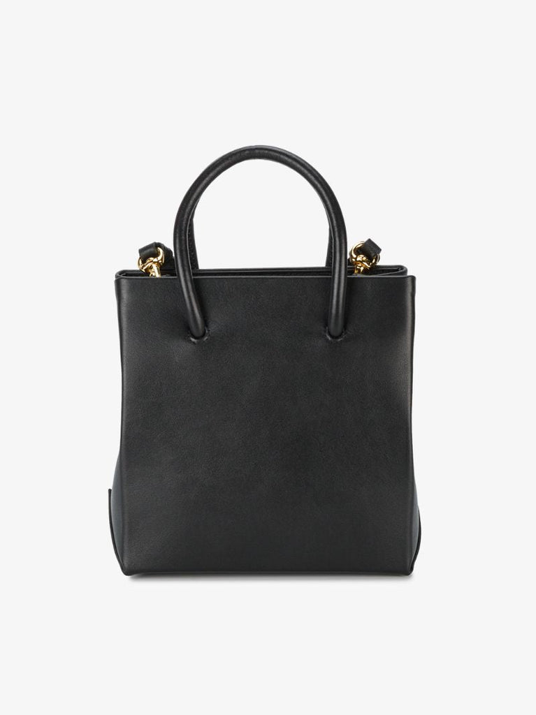 Black Logo Print Leather Tote Bag