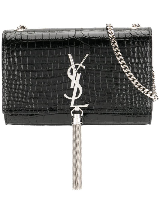 Black Kate Medium Mock Croc Leather Cross Body Bag