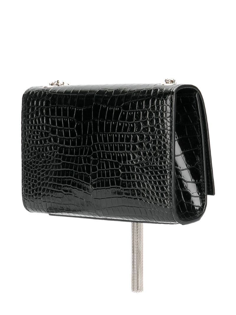 Black Kate Medium Mock Croc Leather Cross Body Bag