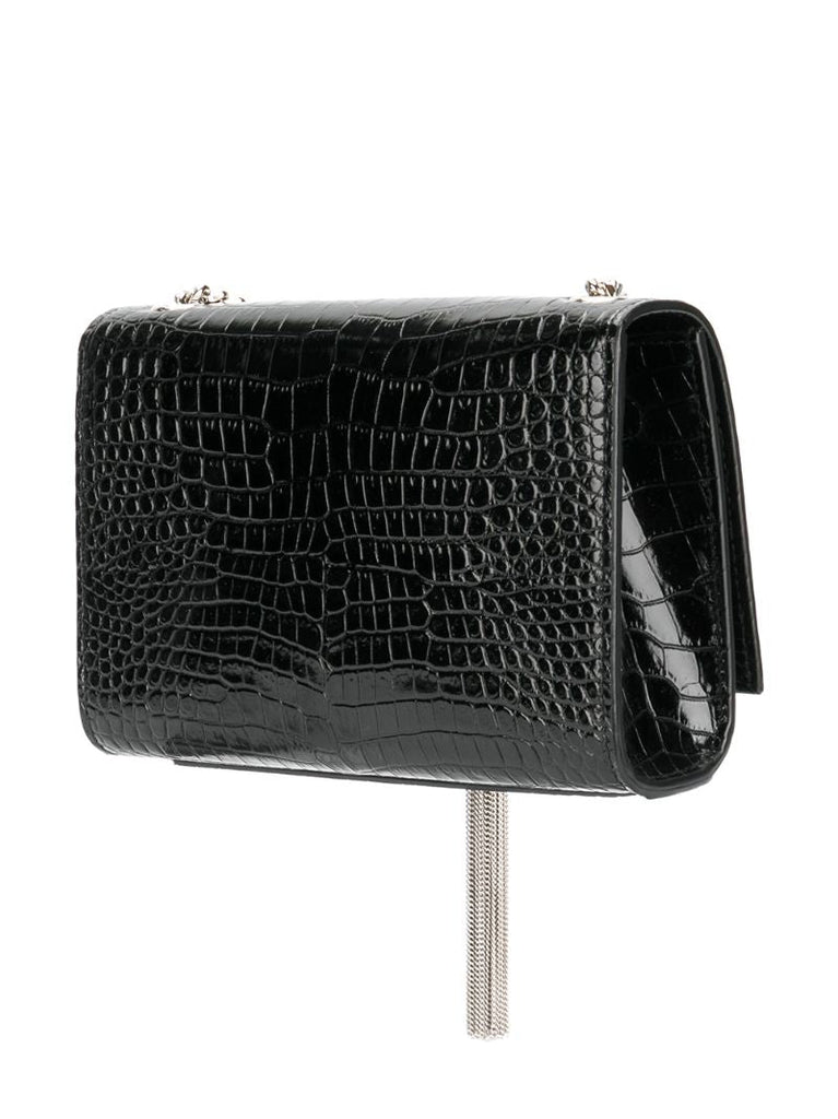 Black Kate Medium Mock Croc Leather Cross Body Bag