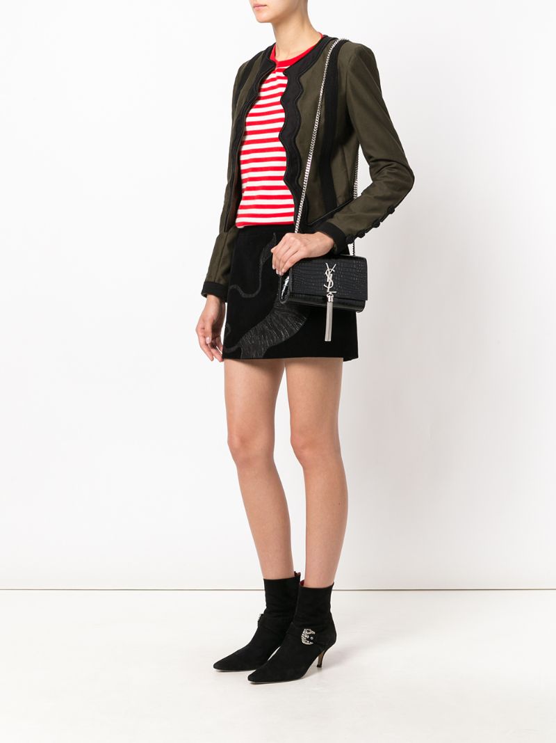 Black Kate Medium Mock Croc Leather Cross Body Bag