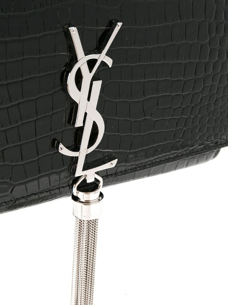 Black Kate Medium Mock Croc Leather Cross Body Bag