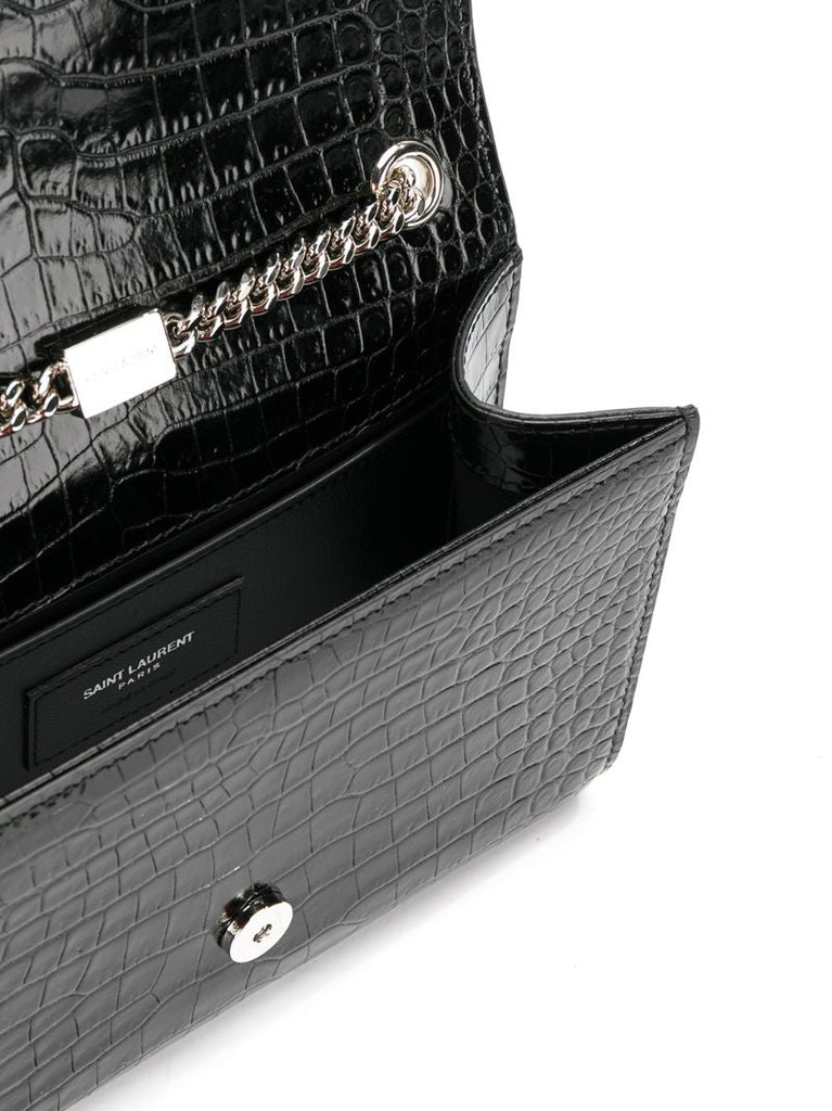 Black Kate Medium Mock Croc Leather Cross Body Bag