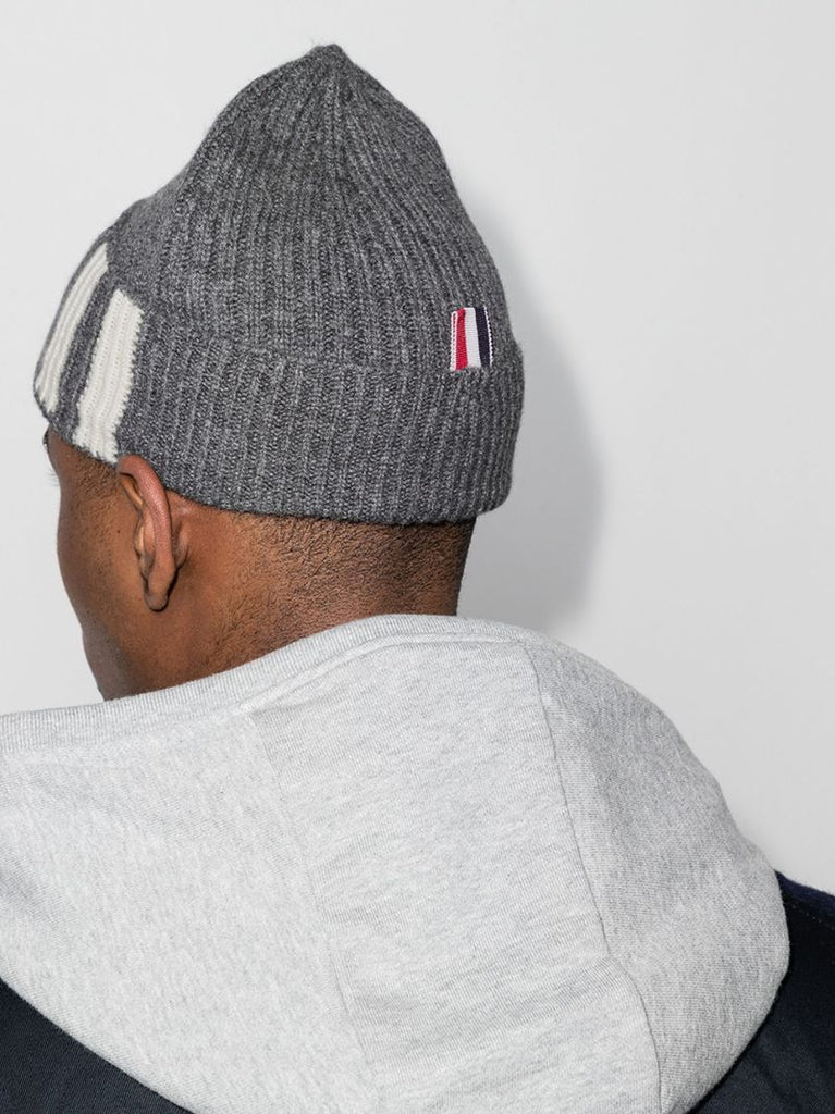 Grey 4-bar Stripe Cashmere Beanie