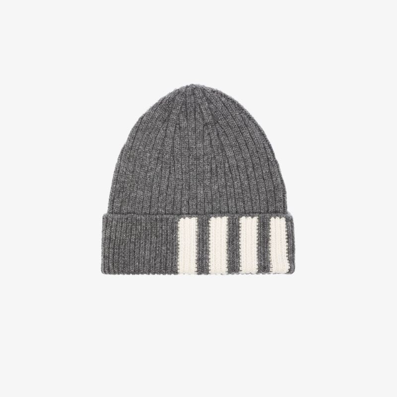 Grey 4-bar Stripe Cashmere Beanie