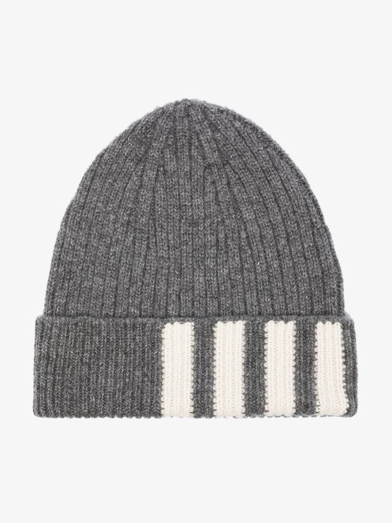 Grey 4-bar Stripe Cashmere Beanie