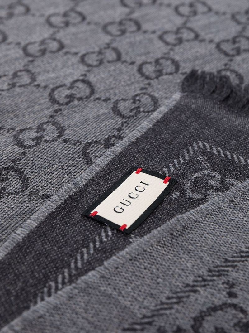 Grey Gg Jacquard Wool Scarf