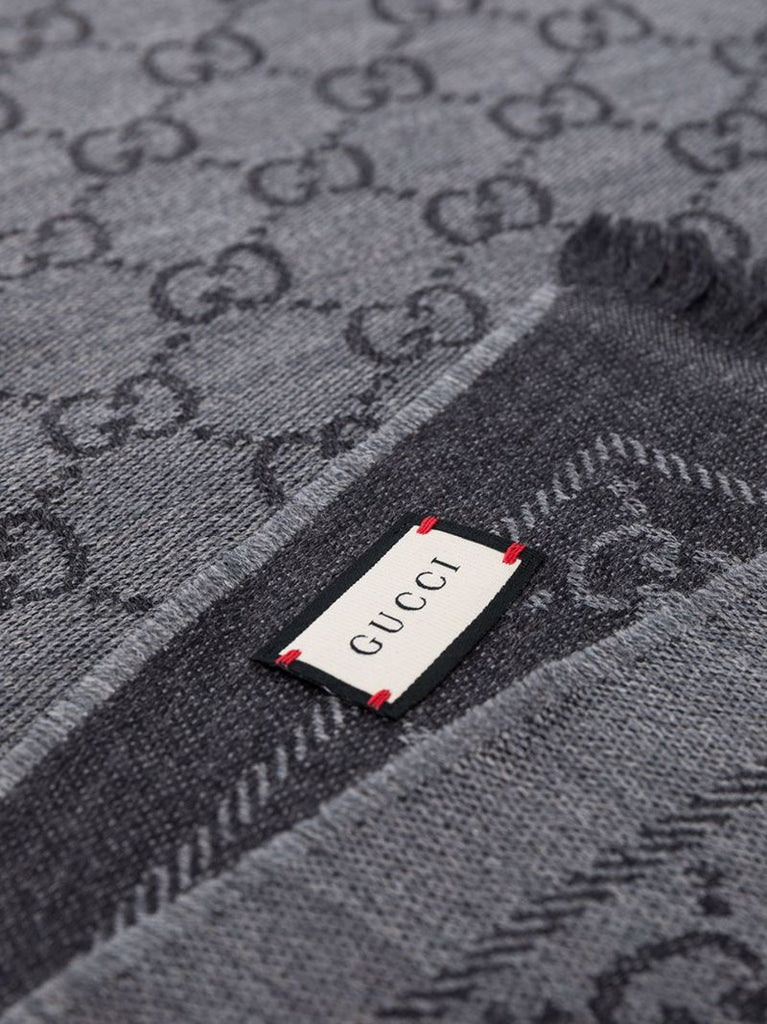 Grey Gg Jacquard Wool Scarf