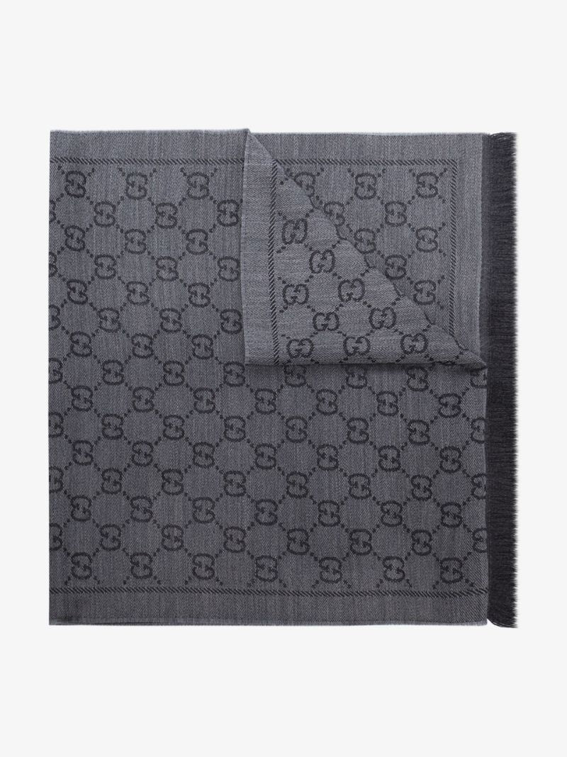 Grey Gg Jacquard Wool Scarf