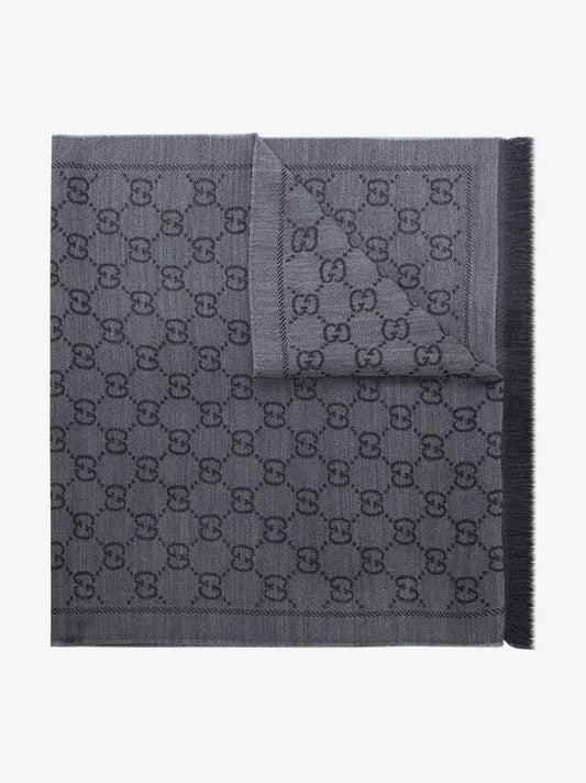 Grey Gg Jacquard Wool Scarf