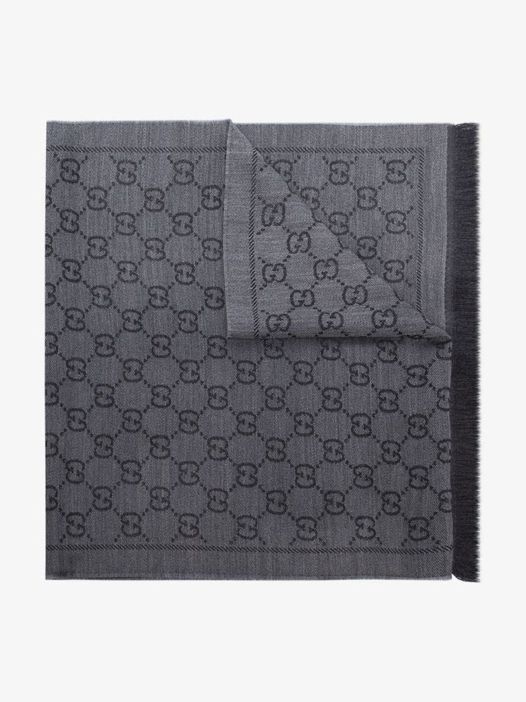 Grey Gg Jacquard Wool Scarf