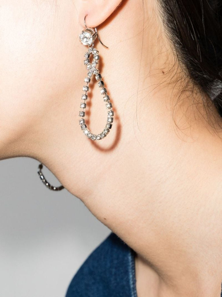 Silver Tone Crystal Pendant Earrings