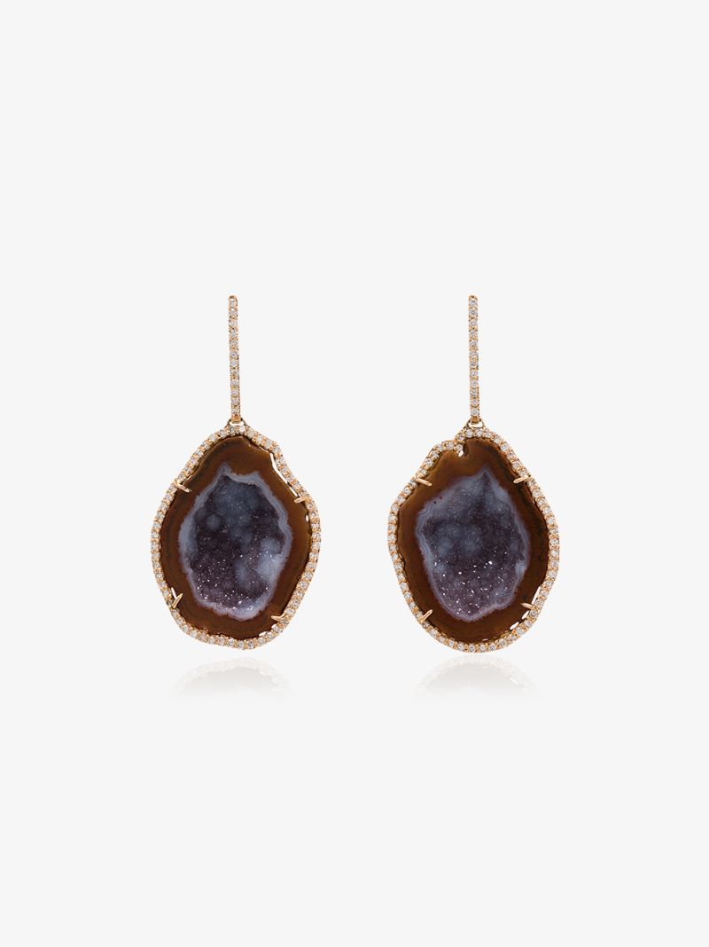 18k Rose Gold Geode Diamond Drop Earrings