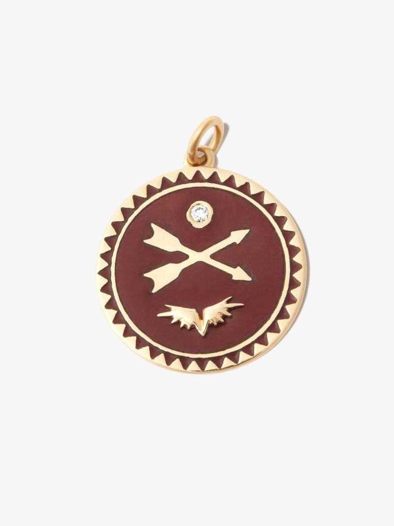 18k Yellow Gold and Burgundy Petite Champleve Crossed Arrows Charm