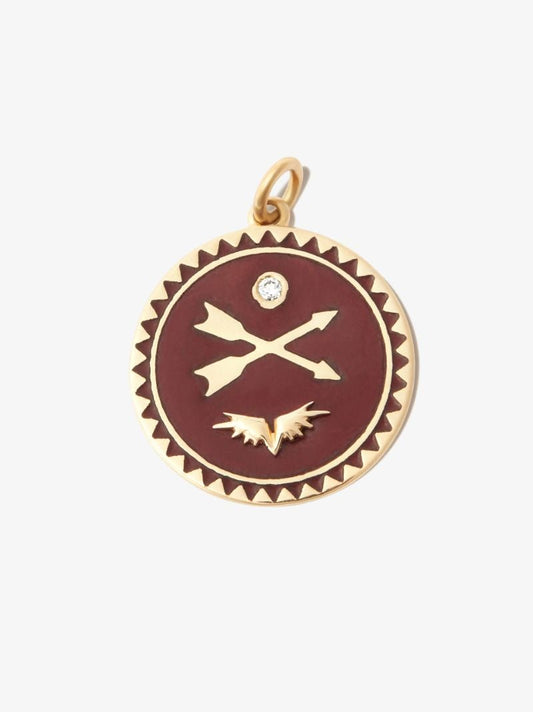 18k Yellow Gold and Burgundy Petite Champleve Crossed Arrows Charm