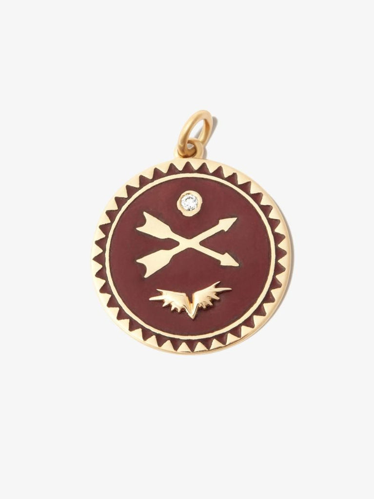 18k Yellow Gold and Burgundy Petite Champleve Crossed Arrows Charm
