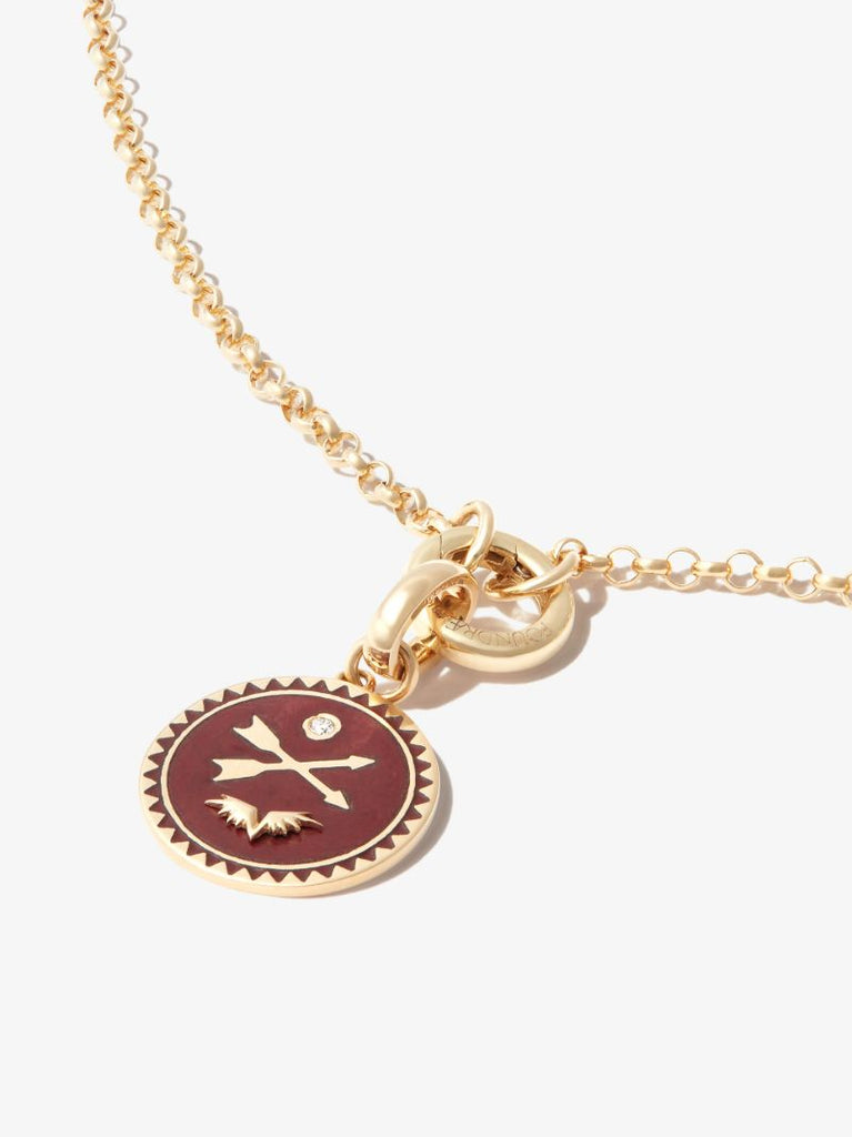 18k Yellow Gold and Burgundy Petite Champleve Crossed Arrows Charm