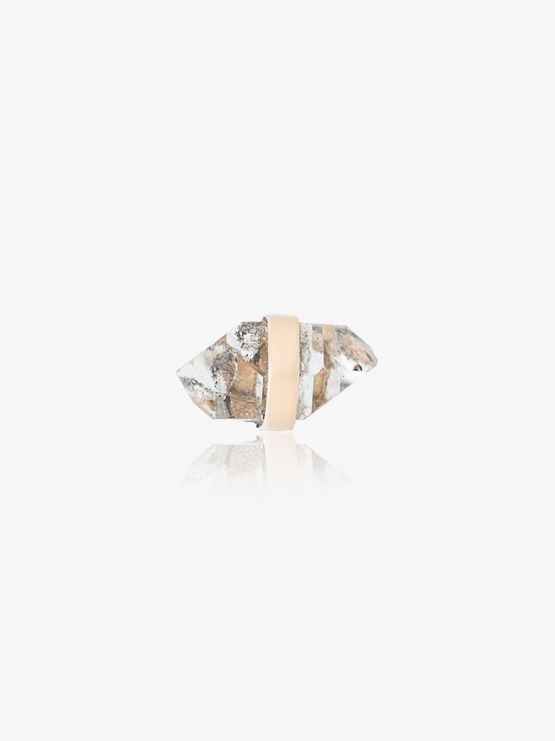 14k Yellow Gold Quartz Crystal Stud Earring
