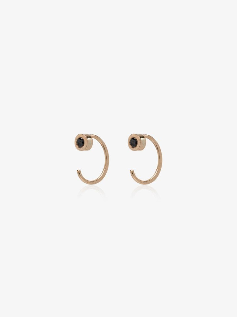 14k Yellow Gold Black Diamond Huggie Earrings