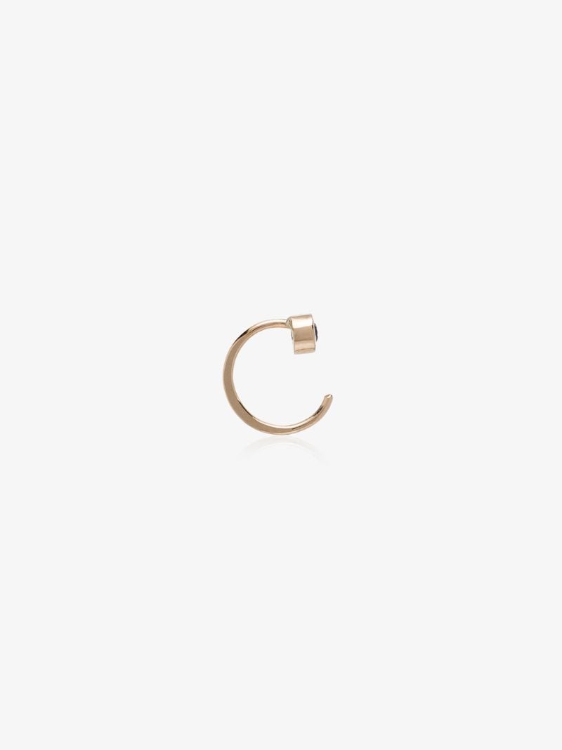 14k Yellow Gold Black Diamond Huggie Earrings