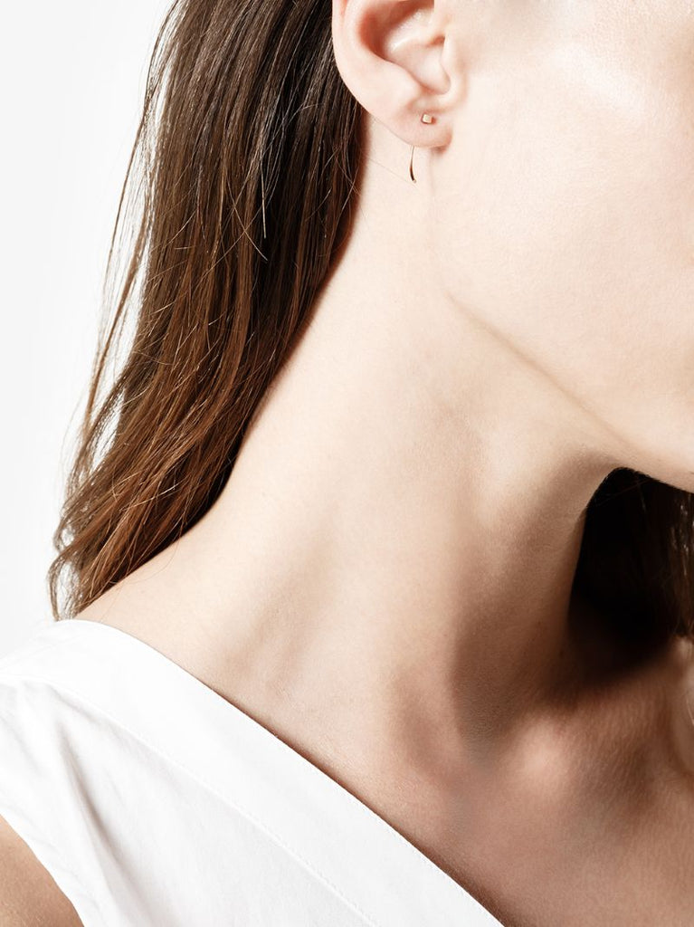 14k Yellow Gold Long Curved Cube Bar Earrings