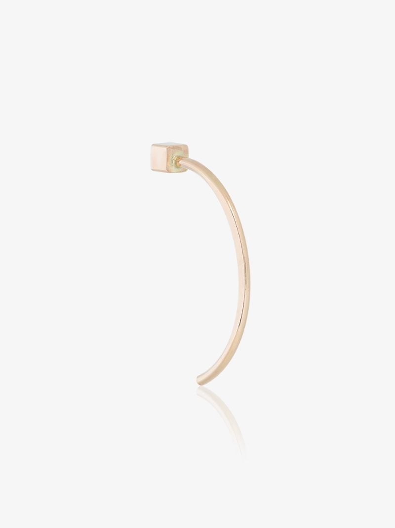 14k Yellow Gold Long Curved Cube Bar Earrings