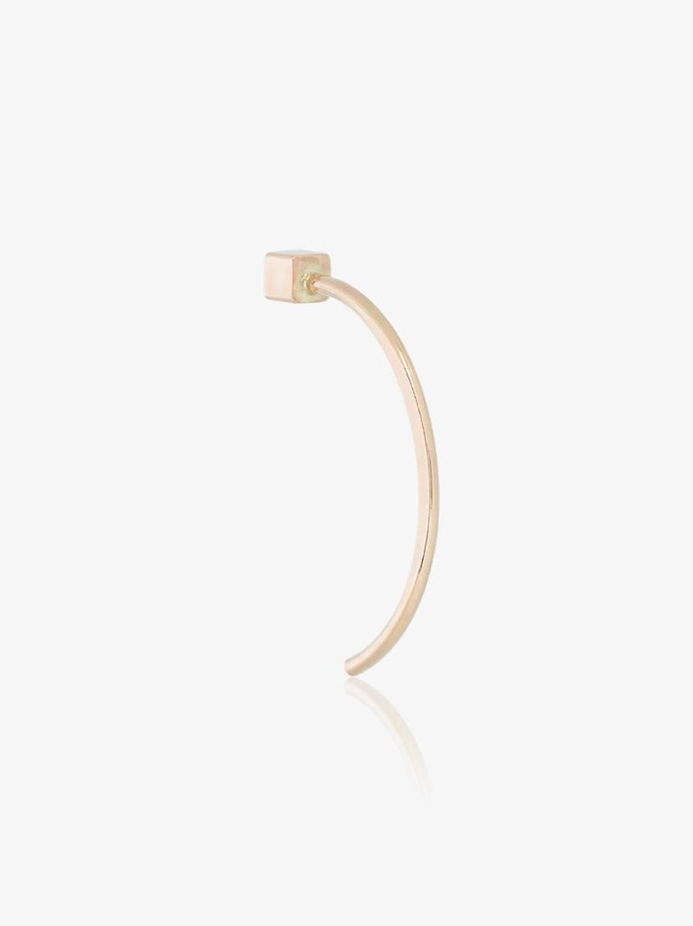 14k Yellow Gold Long Curved Cube Bar Earrings
