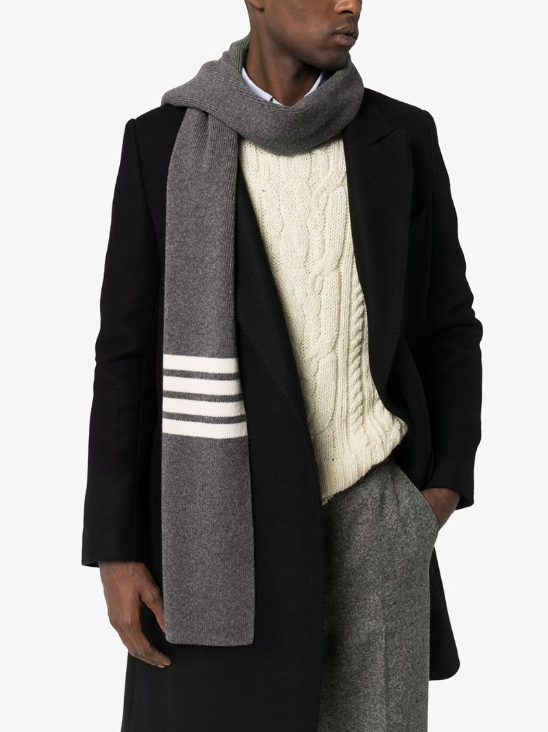 Grey 4-bar Stripe Cashmere Scarf