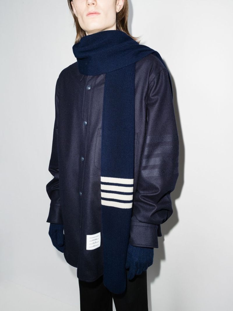Navy 4-bar Stripe Cashmere Scarf