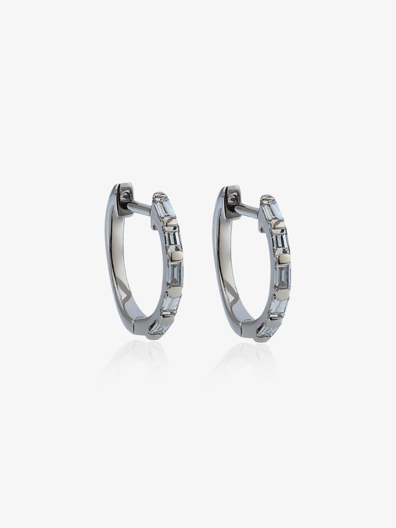 18k White Gold Diamond Baguette Mini Huggie Earrings
