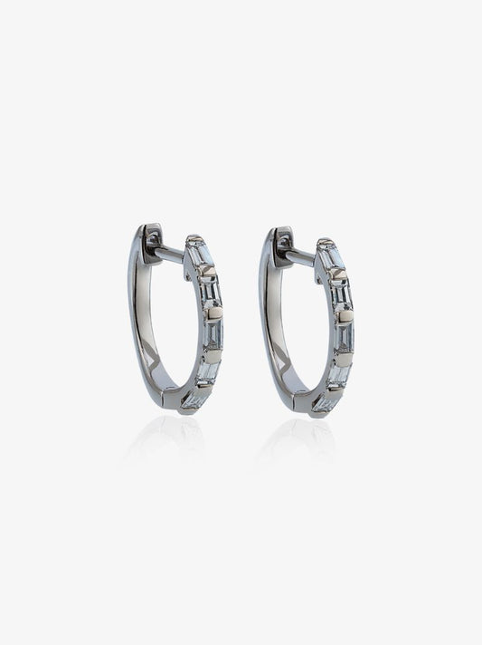 18k White Gold Diamond Baguette Mini Huggie Earrings