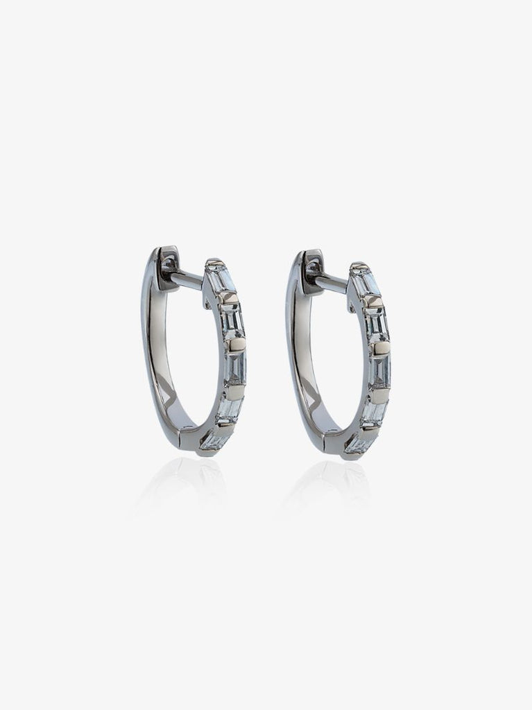 18k White Gold Diamond Baguette Mini Huggie Earrings