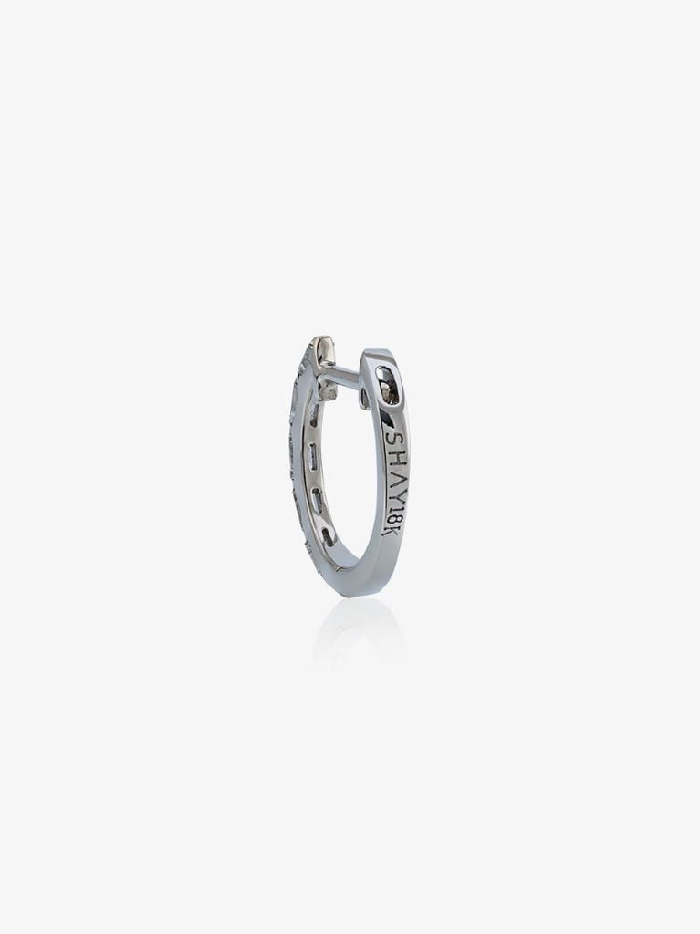 18k White Gold Diamond Baguette Mini Huggie Earrings