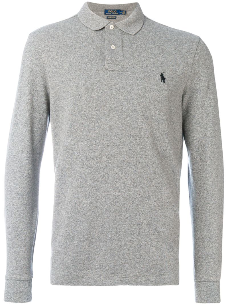Grey Logo-embroidered Cotton Polo Shirt