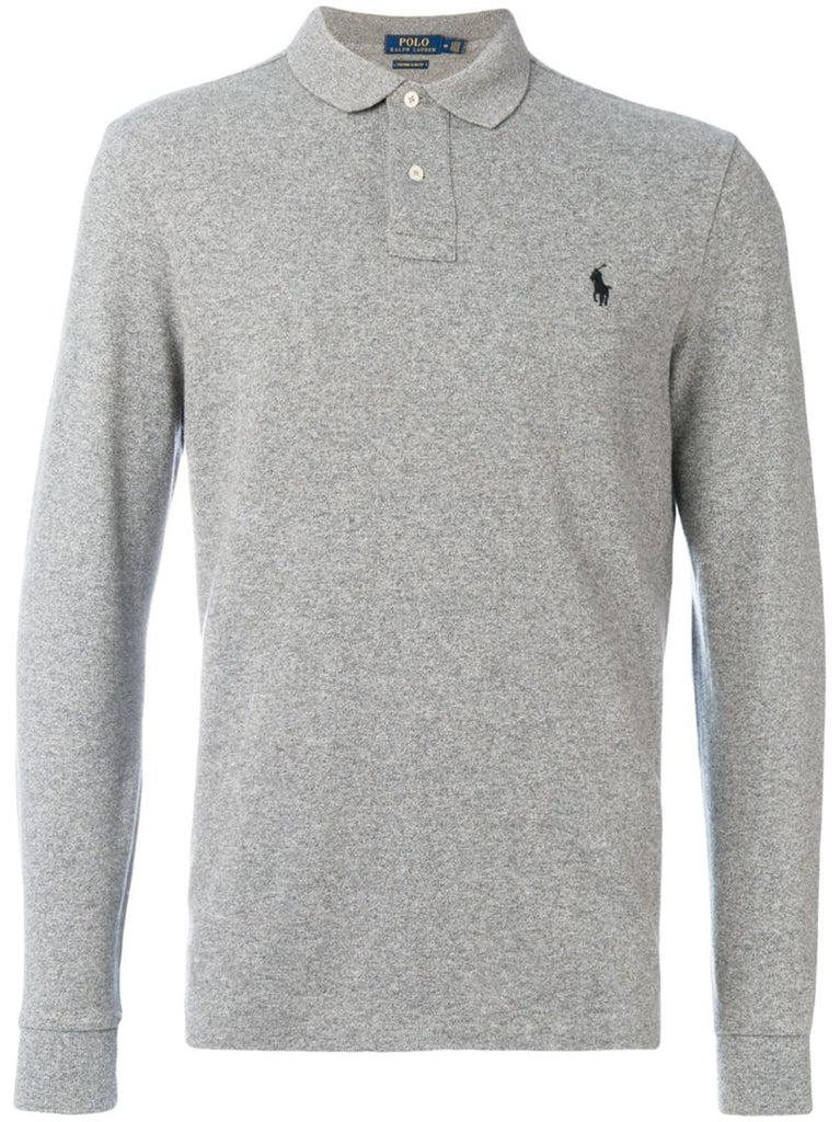 Grey Logo-embroidered Cotton Polo Shirt