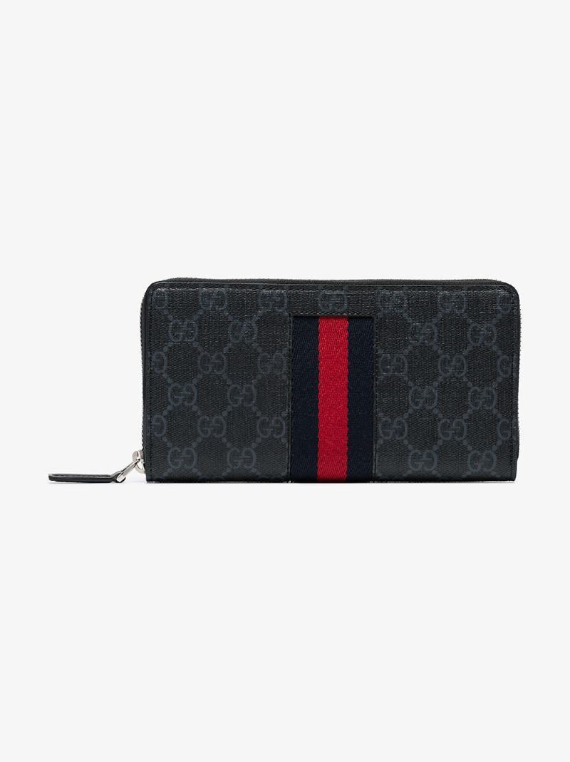 Black Gg Supreme Web Zip Around Wallet