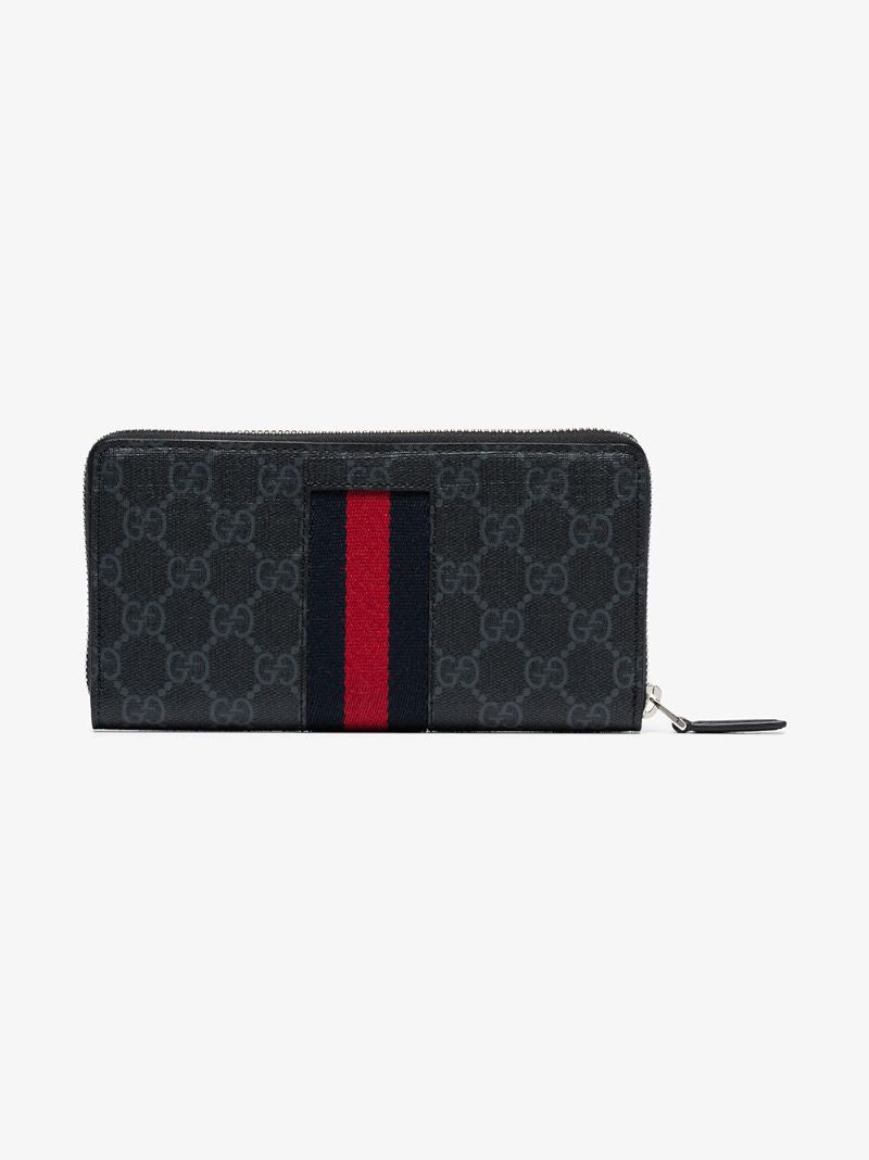 Black Gg Supreme Web Zip Around Wallet
