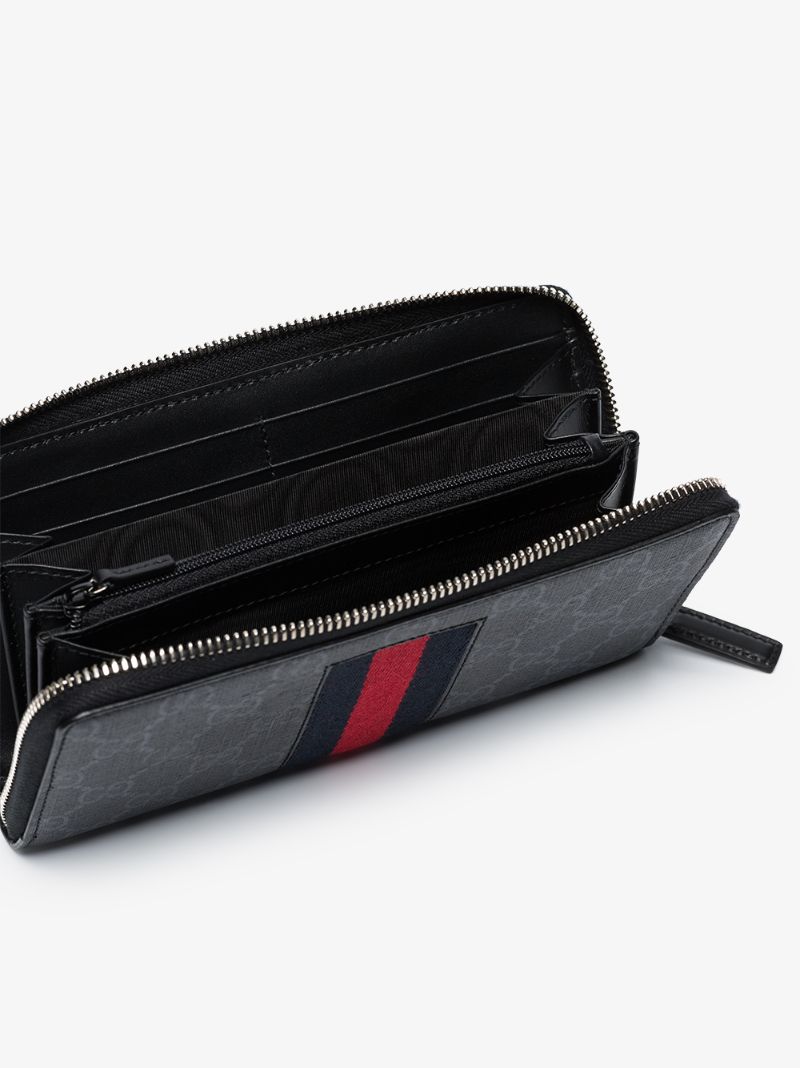 Black Gg Supreme Web Zip Around Wallet